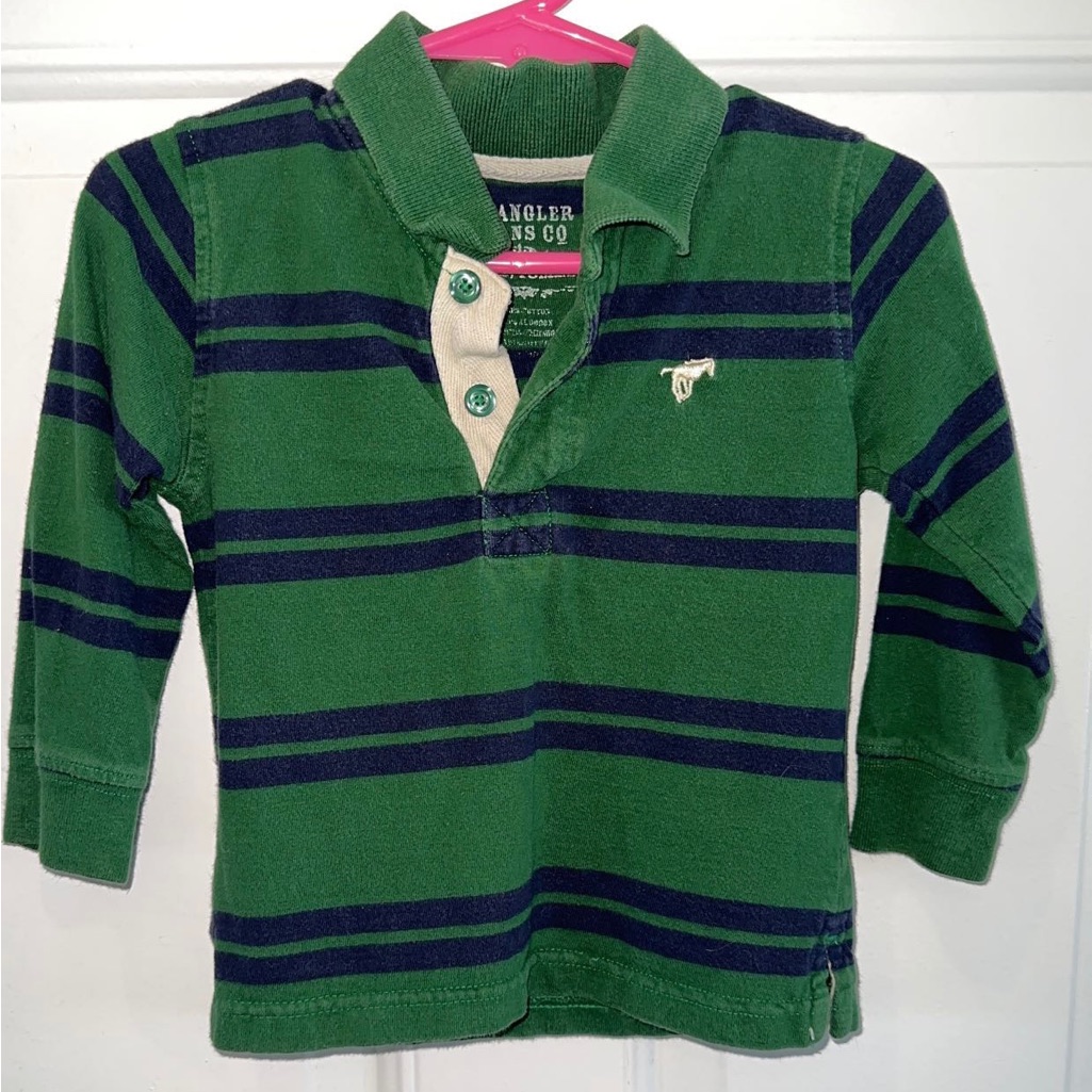 Wrangler Green And Navy Striped Long Sleeve Tee